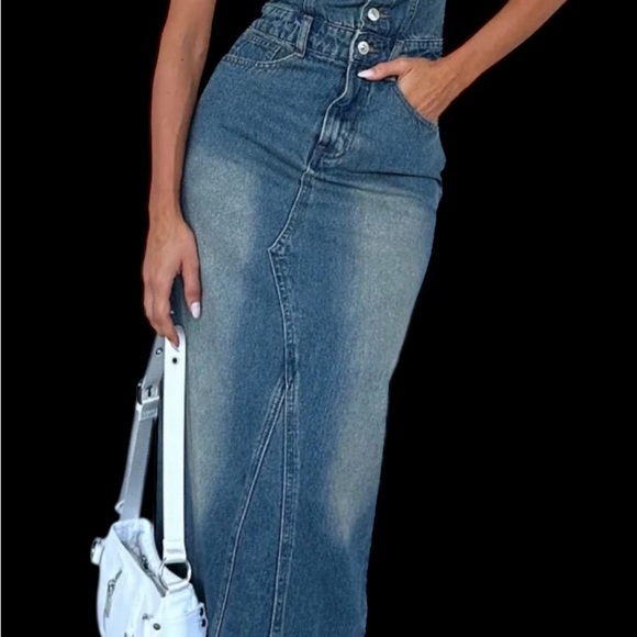 White Fox Boutique Denim Maxi Dress - Picture 4 of 16